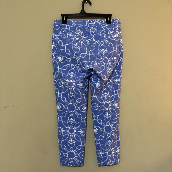J.McLaughlin Blue & White Nautical Rope Print Jeans Size 10 Stretch Pants - Picture 2 of 6